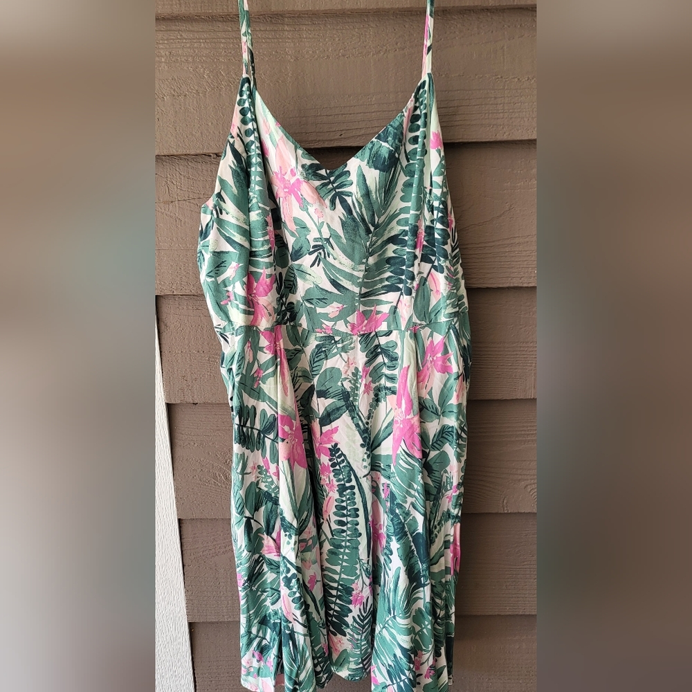 Old Navy Cami Dress Green Pink Tropical Floral XXL